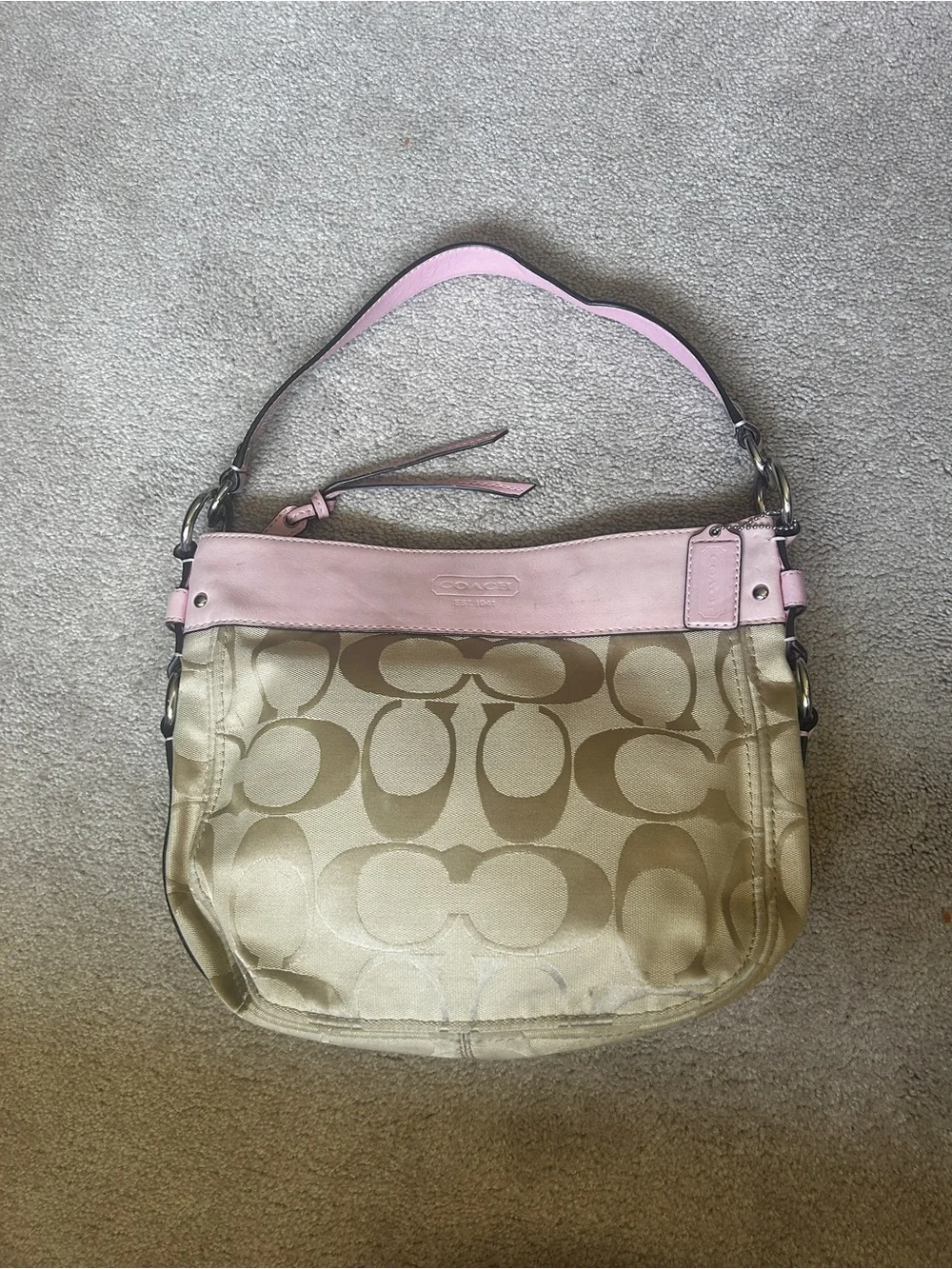 Coach Signature Canvas Shoulder Bag in Pink and Khaki